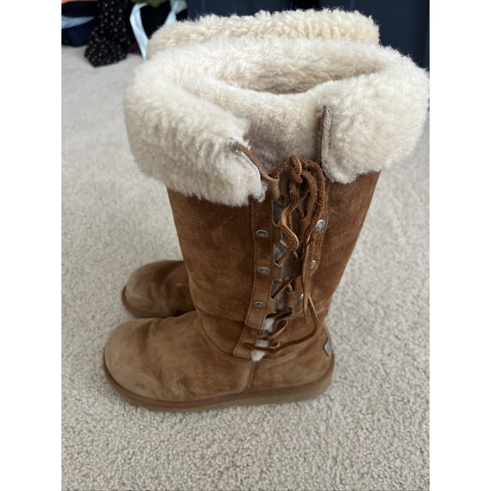 Size 8 UGG Upside Women's Tall Boots Brown Chestnut Suede Shearling 5163